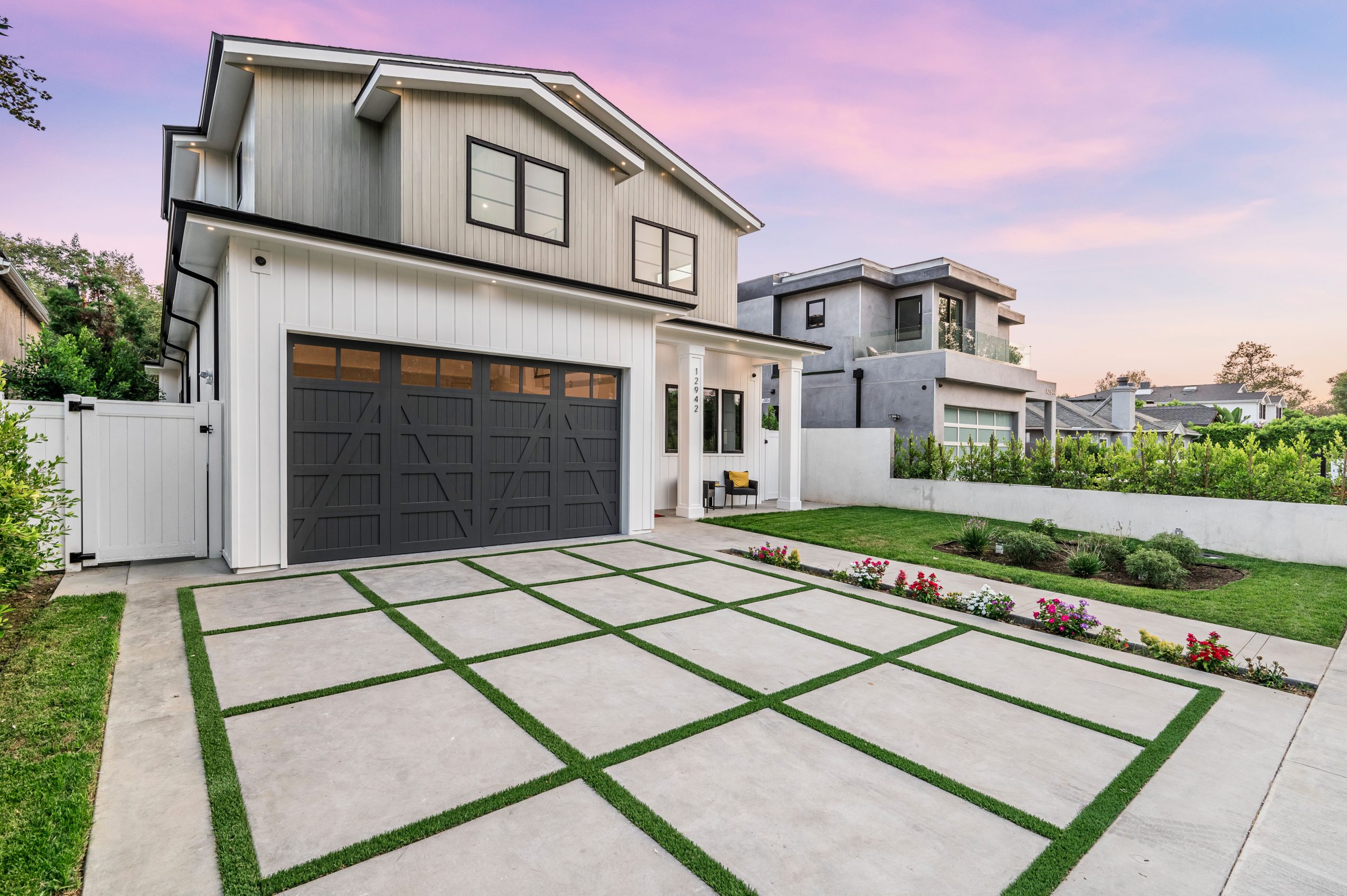 An exterior view of a contemporary new home in Los Angeles.